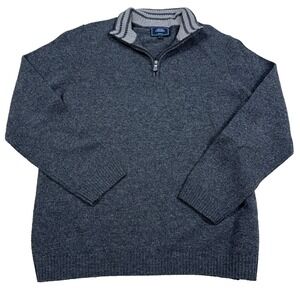 John Lewis Sweater Men XL Gray Merino Wool Cashmere Blend Pullover Quarter Zip